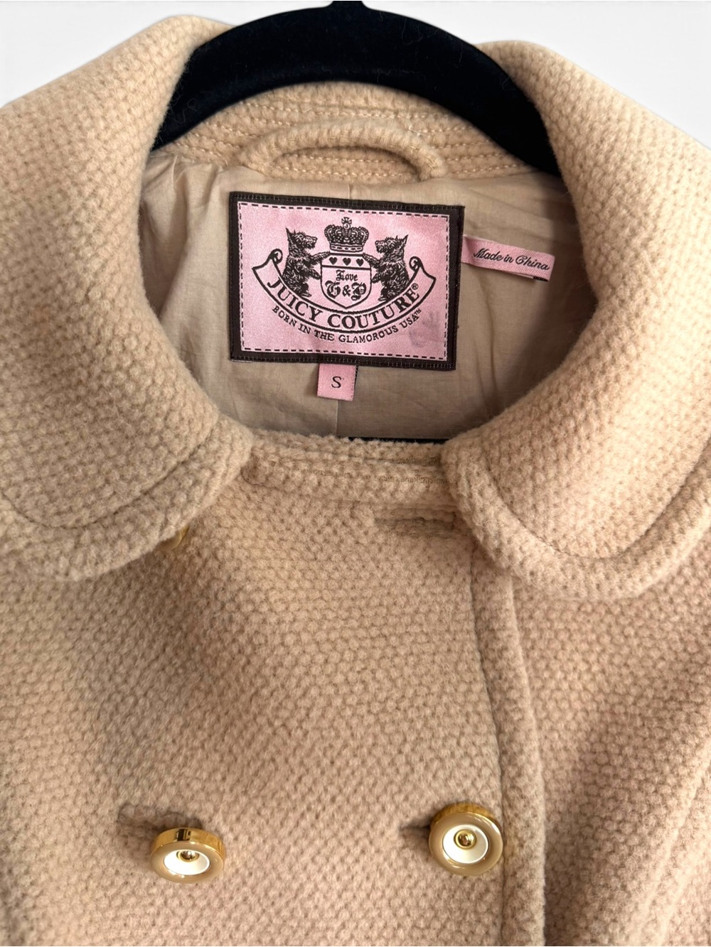 Vintage Juicy Couture Tan Wool Angora Pea Coat Small Iconic Y2K Coquette HTF
